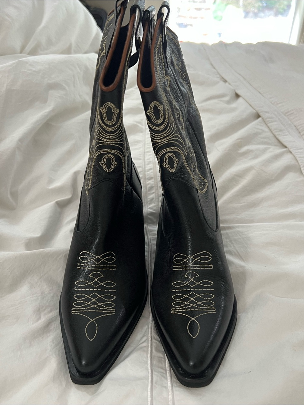 Stivali Black Leather Western Heeled Boots - Picture 5 of 11